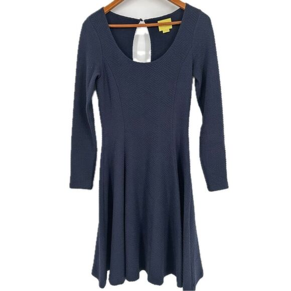 Anthropologie Maeve Navy Blue Fit and‎ Flare Long Sleeve Midi Women's Size Small - Picture 1 of 16
